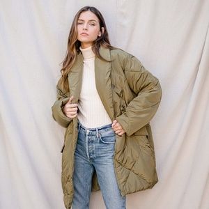 Ella Olive Green Quilted Puffer Jacket